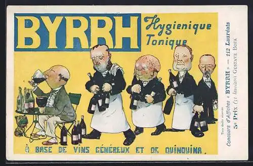 Künstler-AK Reklame für Byrrh im Jugendstil, Ein Herr bekommt nicht genug davon