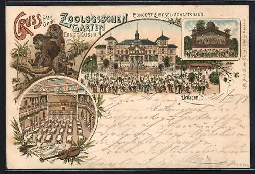 Lithographie Dresden, Zoologischer Garten, Concert & Gesellschaftshaus Ernst Kaiser