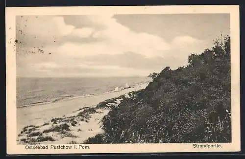 AK Pustchow i. Pom., Ostseebad, Strandpartie