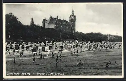 AK Kolberg, Ostseebad, Strand und Strandschloss