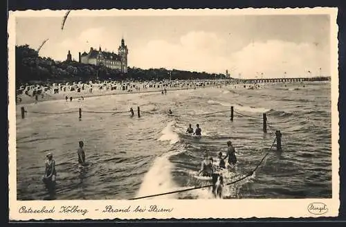 AK Kolberg, Ostseebad, Strand bei Sturm