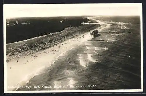 AK Deep /Bez. Stettin, Ostseebad, Blick auf Strand und Wald