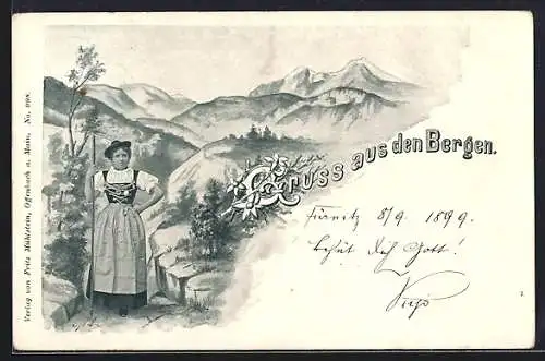 AK Bergsteigerin in Tracht