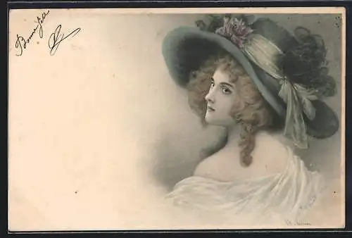 Künstler-AK Wichera: Junge Frau mit Hut