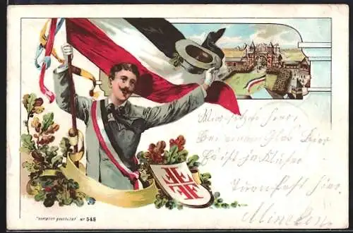 AK Turner schwenkt die deutsche Fahne, Eichenlaub