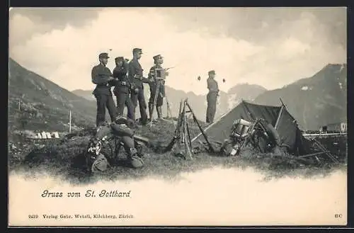 AK Schweizer Militärs auf dem St. Gotthard