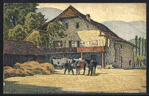 Künstler-AK Ernst E. Schlatter: Solothurn, Bauernhof im Kestenholz