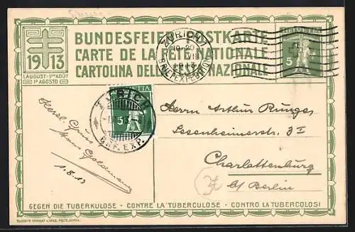 AK Das Rütli, Bundesfeier 1913, Gegen die Tuberkolose