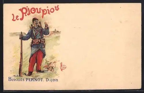 Künstler-AK Dijon, Biscuits Pernot, Le Pioupiou