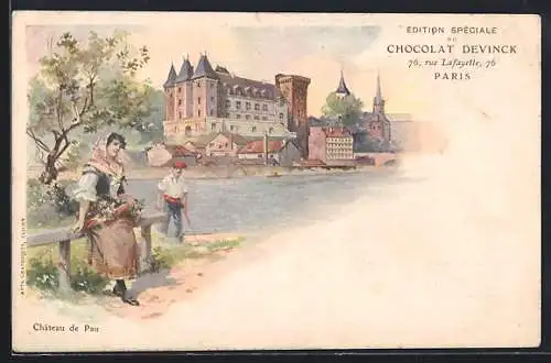 Lithographie Chocolat Devinck, 76 rue Lafaxette, Paris, Château de Pau