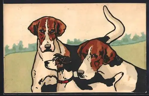 Künstler-AK M. Munk Nr. 419: Jagdhunde verschiedener Rassen