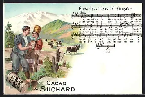 AK Cacao Suchard, Paar in Tracht, Lied: Ranz des vaches de la Gruere