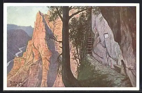 Künstler-AK Bruno Hess: Wasserfallweg, Emesruhe