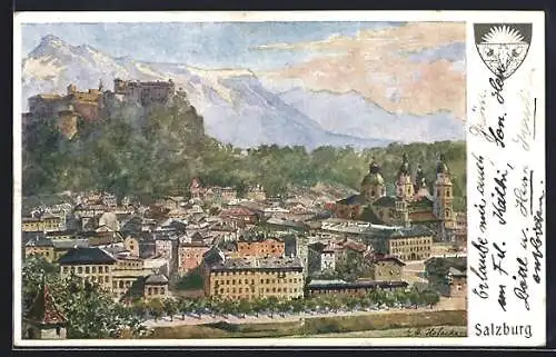 Künstler-AK E.F. Hofecker: Deutscher Schulverein Nr. 576: Salzburg, Teilansicht
