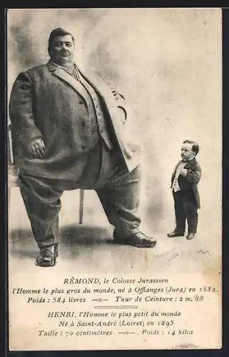 AK Rémond, le Colosse Jurassien, Henri, l`Homme le plus petit du monde, Übergewichtiger, Liliputaner