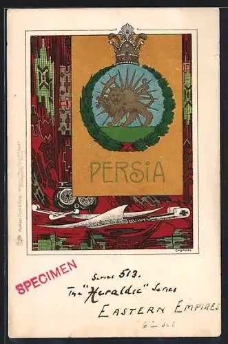 AK Persien, Wappen mir Löwe und Krone