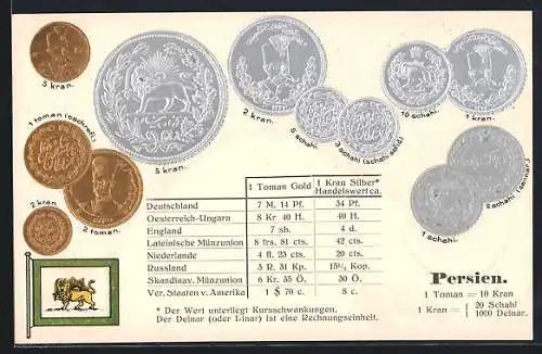 AK Geld von Persien, Bronze und Silber Münzen