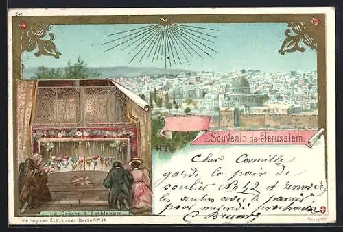 Lithographie Jerusalem, Totalansicht, La Créche á Berhlehem