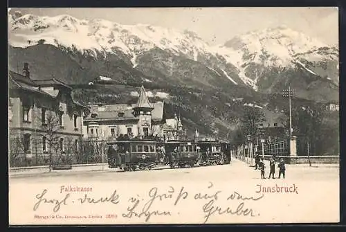 AK Innsbruck, österreichische Eisenbahn an der Falkstrasse, Strassenbahn