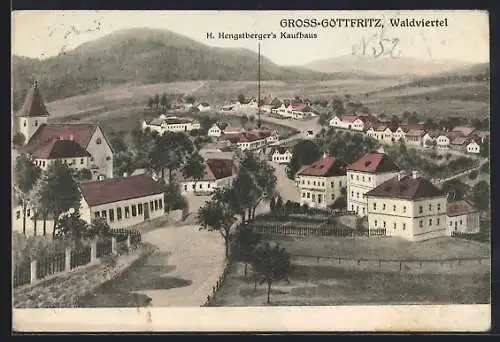 AK Gross-Göttfritz /Waldviertel, Ortsansicht mit H. Hengstberger`s Kaufhaus