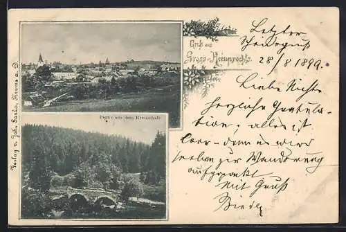 AK Lichtenau im Waldviertel, Gruss aus Grossreinprechts, Ortsansicht und Partie aus dem Kremsthale