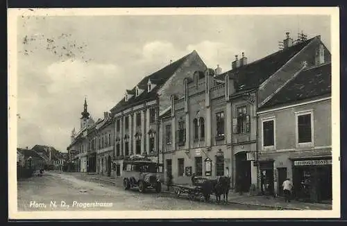 AK Horn /N. D., Geschäft von Leopold Hönel in der Pragerstrasse