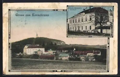 AK Karnabrunn, Johann Geissler`s Gasthof mit Ortsansicht