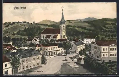 AK Ferschnitz, Ortspartie mit Kirche