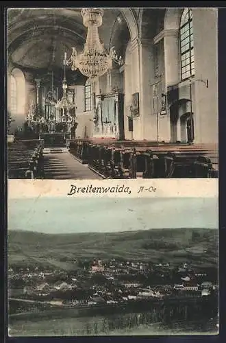 AK Hollabrunn /N.-Oe., Breitenwaida, Inneres der Kirche und Ortsansicht