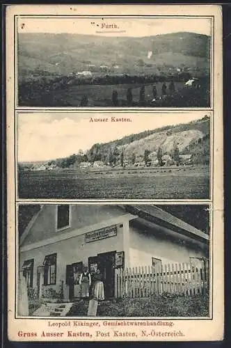 AK Ausser Kasten /N.-Österreich, Gemischtwarenhandlung Leopold Kikinger, Ortsansicht