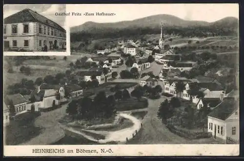 AK Heinreichs an Böhmen, Gasthof Fritz Zum Hofbauer, Gesamtansicht aus der Vogelschau