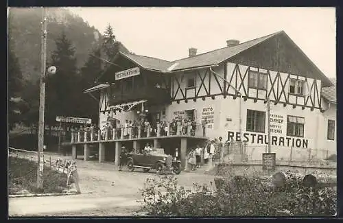 Foto-AK Mayerling, Restauration v. Franz Bachner, Auto