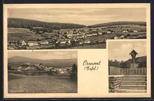 AK Ormont /Eifel, Kriegerdenkmal, Teilansicht und Totalansicht