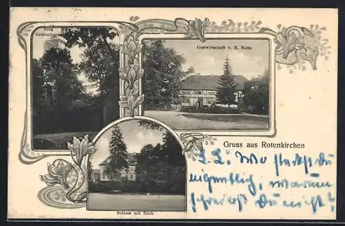 AK Rotenkirchen, Gastwirtschaft v.H. Nolte, Burg Grubenhagen, Schloss mit Teich