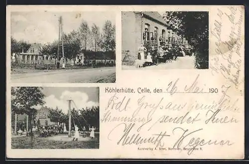 AK Celle, Gasthaus Köhlerhütte mit Maibaum