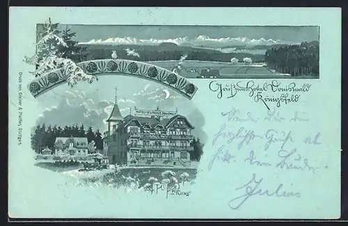 Mondschein-Lithographie Königsfeld / Schwarzwald, Hotel und Kurhaus Doniswald