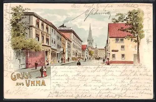 Lithographie Unna, Hotel Niemeyer, Zum König v. Preussen
