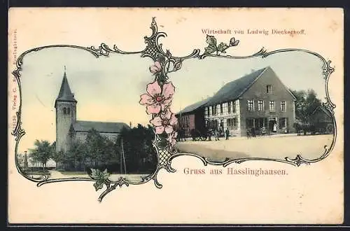 AK Hasslinghausen, Gasthaus von Ludwig Dieckerhoff, Kirche