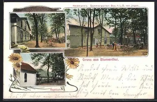 AK Blumenthal / Hannover, Heidmann's Sommergarten mit Kegelbahn