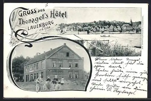 AK Lauenburg a. d. Elbe, Thonagel`s Hotel und Uferpartie