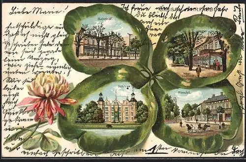 Passepartout-Lithographie Ahrensburg / Holstein, Hotel Lindenhof, Bahnhof, Rondel