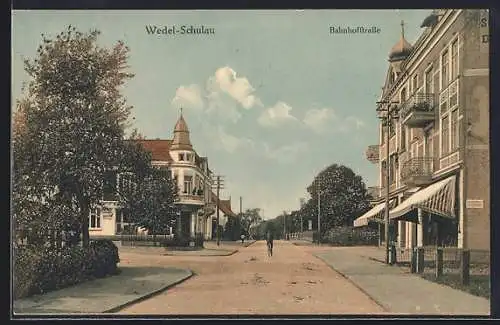 AK Wedel-Schulau, Partie in der Bahnhofstrasse, mit Turmgebäude