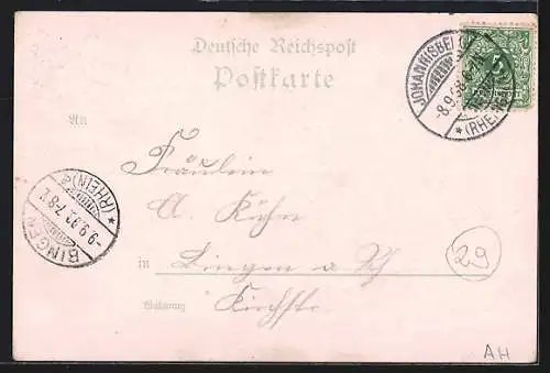 Lithographie Marienthal i. Rhg., Partie im Ort mit Blick auf die Kirche