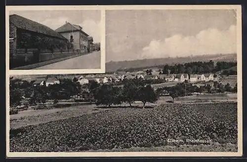 AK Elsheim /Rheinhessen, Gasthaus zur schönen Aussicht, Bes. Adam Baumgärtner und Ortsansicht