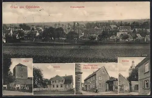 AK Eppelsheim, Kirche, Handlung von Johann Bügner, Schule, Turm