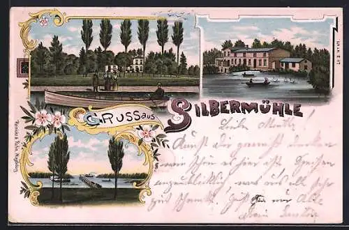 Lithographie Plau am See, Gasthof Silbermühle mit Seepartie