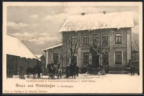 AK Krebshagen b. Stadthagen, Gasthof und Handlung v. Adolf Hasse, Gasthof zur Laube