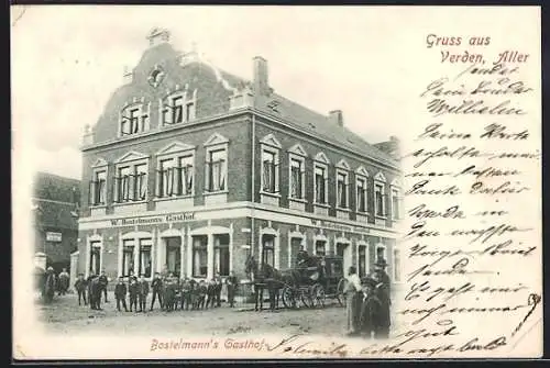 AK Verden /Aller, Bostelsmann`s Gasthof mit Kutsche