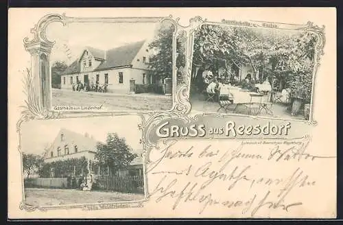 AK Reesdorf / Anhalt, Gasthaus Zum Lindenhof, Gesellschafts-Garten, Villa Waldfrieden