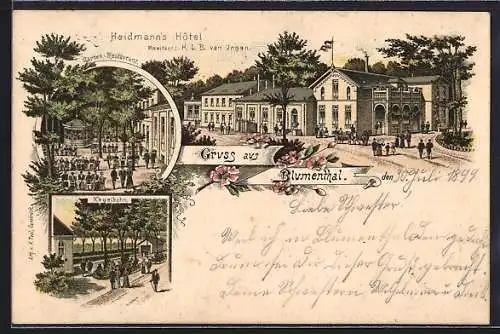 Lithographie Blumenthal / Hannover, Heidemann's Hotel, Garten-Restaurant, Kegelbahn